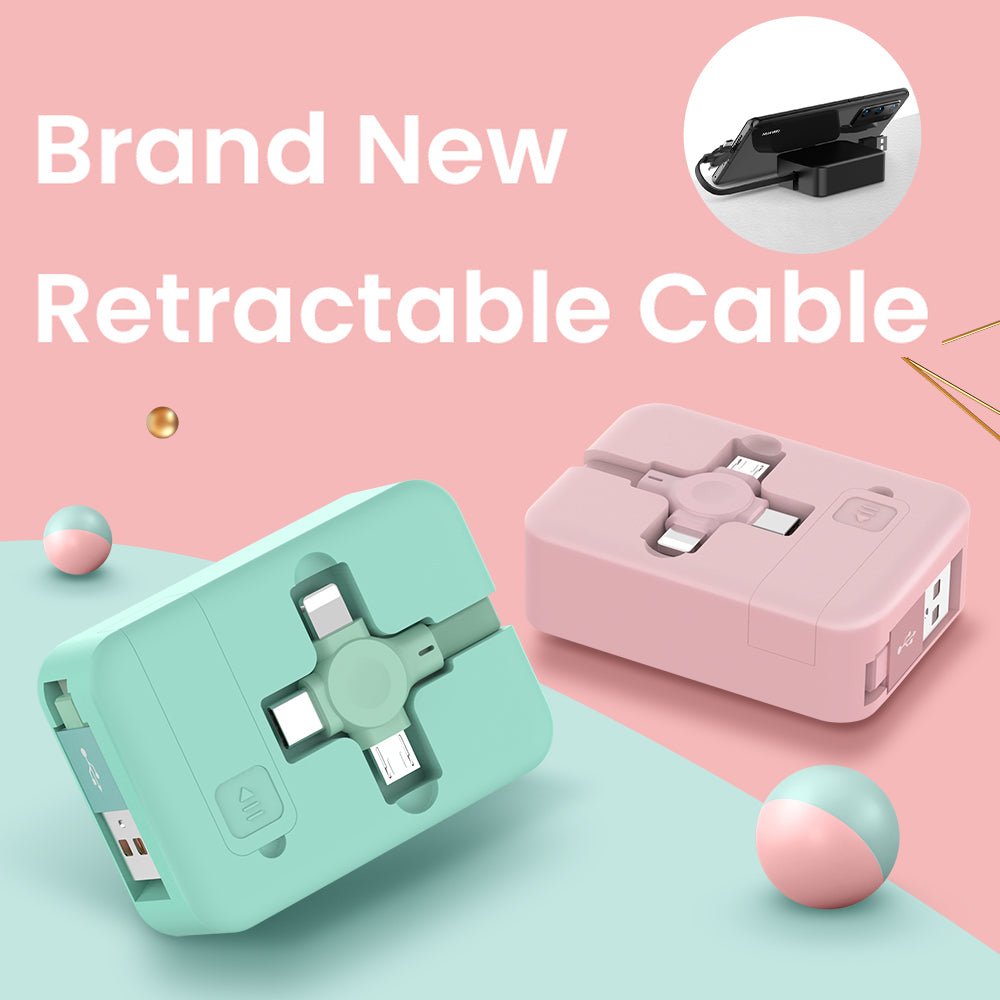 4 In 1 Retractable USB Cable Creative Macaron Type C Micro Cable For I Phone With Phone Stand Charging Data Cable Line Storage Box - SMARTTECH