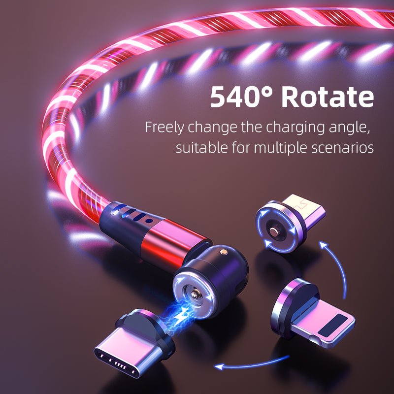 540 Rotate Luminous Magnetic Cable 3A Fast Charging Mobile Phone Charge Cable For LED Micro USB Type C For I Phone Cable - SMARTTECH