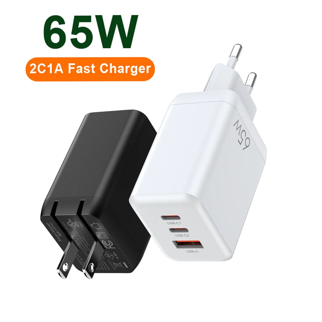GaN Quick Travel Wall Charger usb c 65Watt PPS Fast Charge PD 65w gan charger for Type-C Laptop MacBook iPad iPhone Android - SMARTTECH